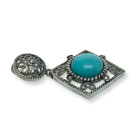 Vintage RC Sterling Silver 925 Ornate Blue Persian Turquoise Marcasite Pendant - Picture 3 of 4